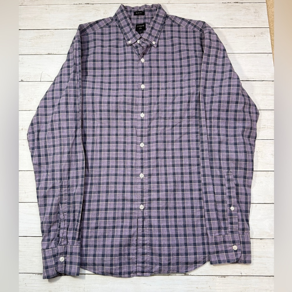 J.Crew Slim Fit Plaid Button Down Shirt Purple Cotton Mens Medium